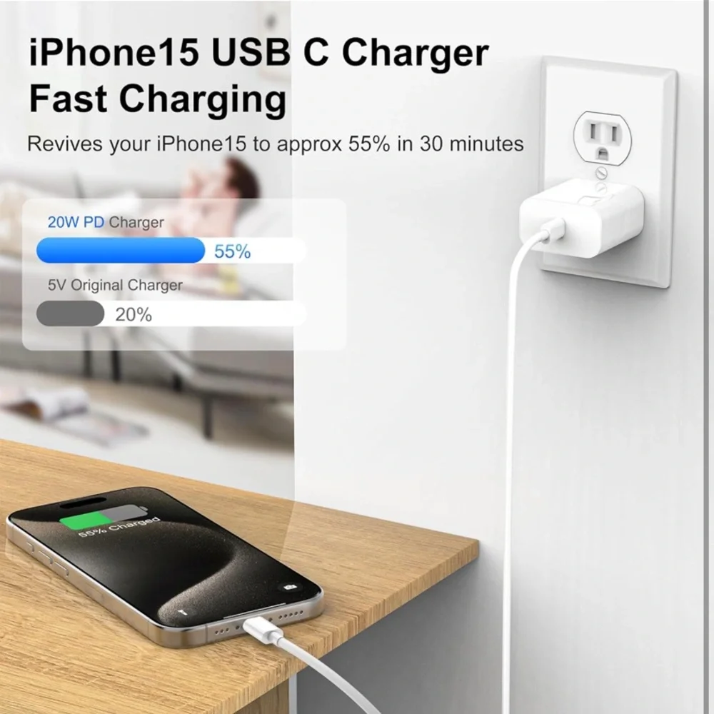 White USB-C Power Adapter and Cable Set